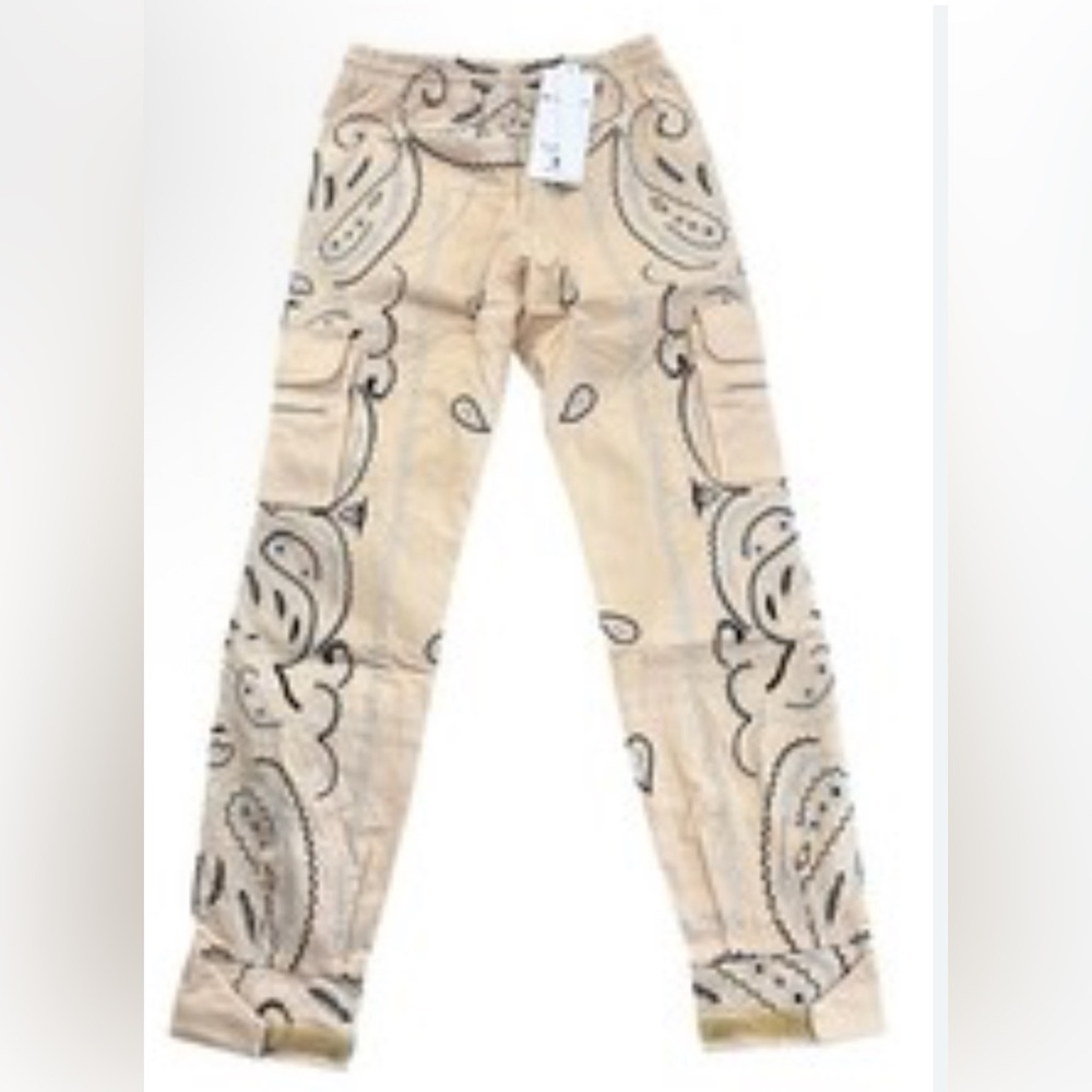 Guapi Beige Paisley Bandana Print Cargo Jogger Pants